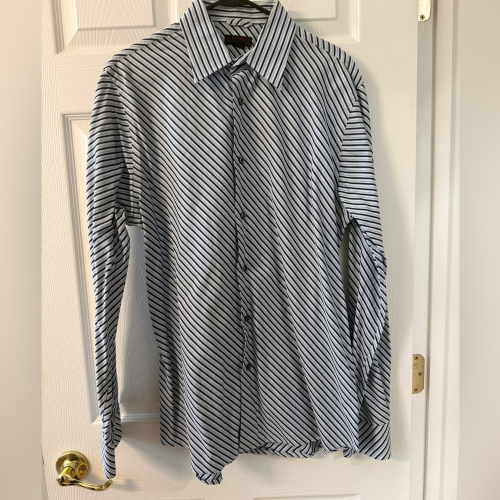 Express Men Striped Blue tonal white stripe cotton button shirt